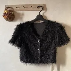 『新品』黒 ファー風ショートカーディガン