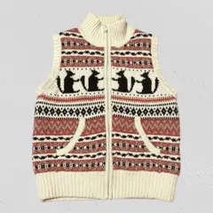 NERVEUX FEMME♡裏ボアリス柄ニットベスト　カウチン風　ジャガード　M