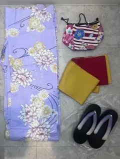 紫色花柄浴衣・帯セット
