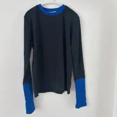しまむら　長袖　配色カラーブロックトップス M 黒/青