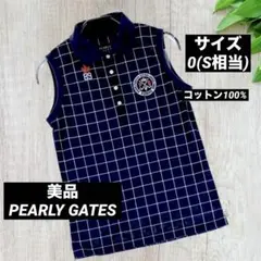 美品PEARLY GATES コットン100%薄手ノースリーブポロ0紺白チェック