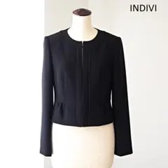 INDIVI インディヴィ 東京ソワール ノーカラージャケット 36 黒のサムネイル