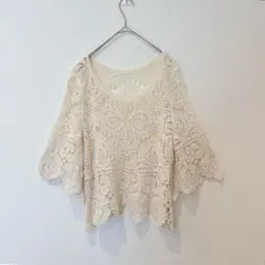 レース　トップス 透け感 花柄 ナチュラル　アイボリー ホワイト　白　L