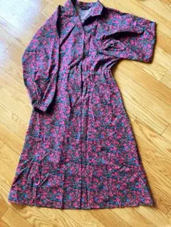 シャツワンピース　花柄　ロングシャツ　レトロ