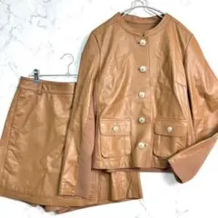 美品 デュアルビュー 本革 レザーセットアップ パンツ 異素材 金ボタン