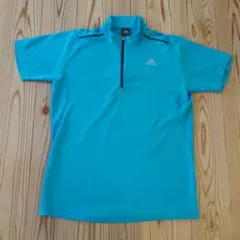 adidas メンズ ハーフジップシャツ 青