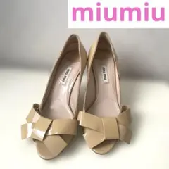 Miu Miu ベージュ リボン付き ハイヒール 美品　オープントゥのサムネイル