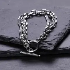 【売れ筋商品】ダブルチェーン 　シルバー　ブレスレット　メンズ　アクセサリー