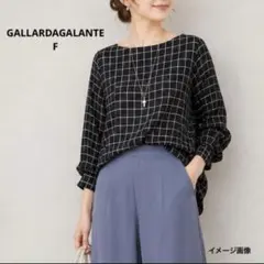 GALLARDAGALANTE シアーチェック変形ブラウス 黒　クロップド丈　Fのサムネイル