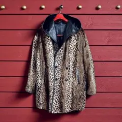 80s vintage レオパードファー × レザー リバーシブルコート L
