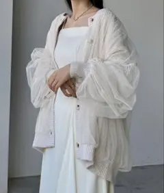 Louere ボリュームチュールニットカーディガン　アイボリー