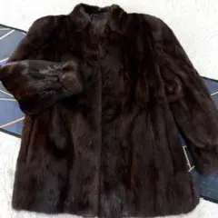 総丈75✨2XL 美品 デミバフミンク リアルファーコート 裏地花柄 茶系15 