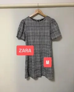 ZARA チェック柄 半袖 ワンピース Mサイズ