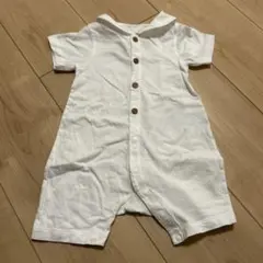 ホワイト コットンロンパース 襟付き