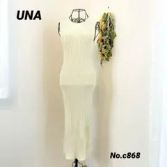 韓国ブランド「UNA」ノースリーブ ニットロングワンピース　アイボリー　マキシ丈