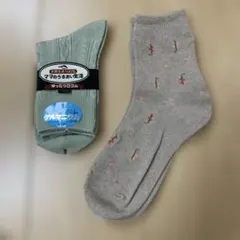 【未使用】ソックス 23-25cm ２足組 ブラウン系・グリーン系