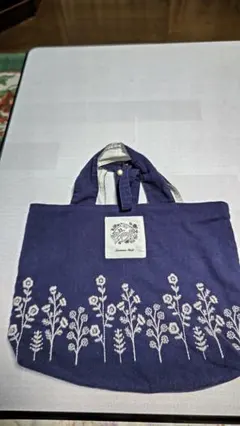 サマンサモスモス35周年ネイビー 花柄刺繍 トートバッグ