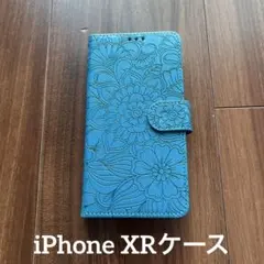iPhone XR 手帳型ケース 青 花柄　スマホ　カバー　ブルー