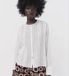 ZARA ザラ デコラティブトリムシャツ 長袖ブラウス ホワイト M