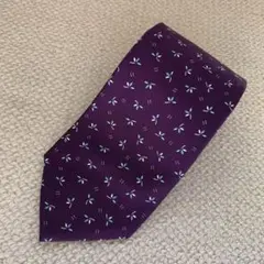 美品ブランドネクタイ　ダンヒル　ドット花柄　パープル　シルク100％　イタリア製