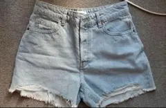 最終値下げ　着用感M　デニム　ライトブルー ショートパンツ フリンジ裾