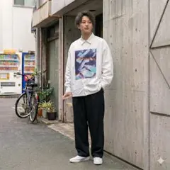 DELUXE 女性フォトプリント シャツ ホワイト L　オープンシャツのサムネイル