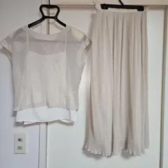 ペイトンプレイス 水玉柄ブラウスとプリーツスカートセット アウター付 7号