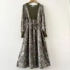 美品　 エマジェイムス　花柄ドッキングワンピース　ウエストリボン　大きいサイズ