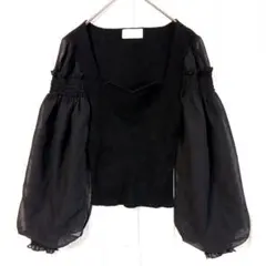 eimy istoire ボリュームスリーブ リブニット シフォン 黒 Fのサムネイル