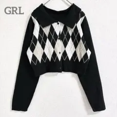 グレイル アーガイル柄 カーディガン ショート丈 襟付き ブラック F