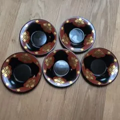 秀衡塗　茶托 5枚セット 漆器風 金彩 伝統柄
