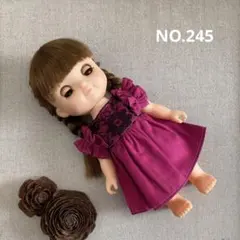 26cmドール服　メルちゃん　レミン　ソラン　服　ワンピース　赤紫　245