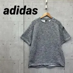 adidas アディダス Tシャツ ニット 半袖 刺繍 XO グレー