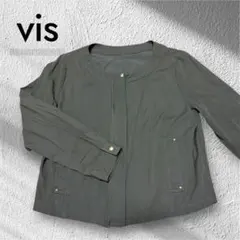 本日限定‼️極美品✨vis アウター ノーカラージャケット 春服 カーキ 無地
