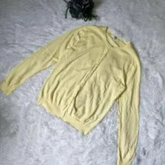 【ユニクロ】UNIQLO カーディガン Uネック 薄手 イエロー L