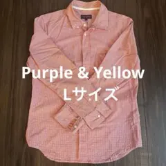 Purple & Yellow チェック柄 長袖シャツ Lサイズ