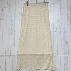ジャストコレクション【美品】総レース ロングスカート　幾何学模様　白 Fのサムネイル