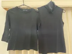 ブラック 長袖 Tシャツ & タートルネック セット