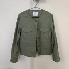 coen ノーカラージャケット L オリーブ
