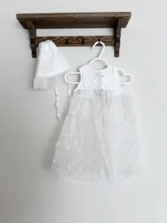 ホワイト ベビードレス 帽子 靴下付き(ロンパースなし)