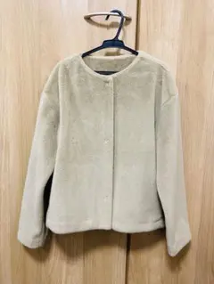 ノーカラージャケット アウター ファー ブルゾン レディース クリーム ベージュのサムネイル