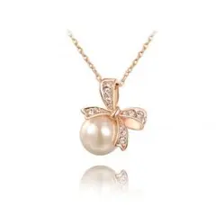 【ノーブランド品】パール リボン ネックレス ローズゴールド 真珠