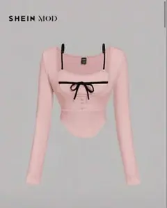 SHEIN MOD ピンクリブクロップドトップス