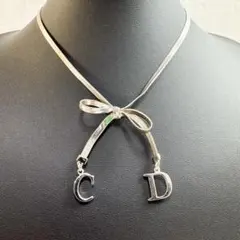 クリスチャンディオール ネックレス チョーカー CDロゴ リボン シルバー