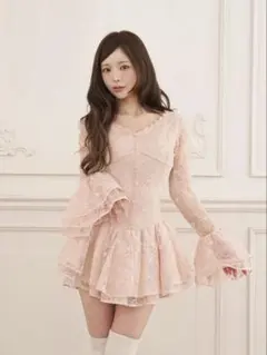 andmary Cereza lace mini dress pink - メルカリ