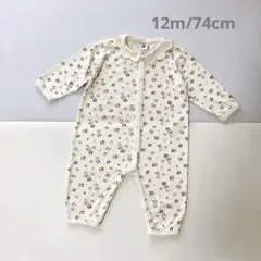 PETITBATEAU プチバトー　花柄プリント足なしロンパース　衿付き　12m