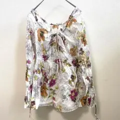 美品！エポカ【40】フラワープリント 透け感長袖シャツ　ブラウス　花柄大人可愛いのサムネイル