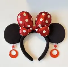 ミニーマウス風カチューシャ 赤黒ドット　平成