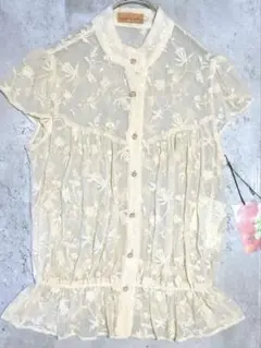 【美品】Hoochie Coochie シルク刺繍ブラウス フリル 上品のサムネイル