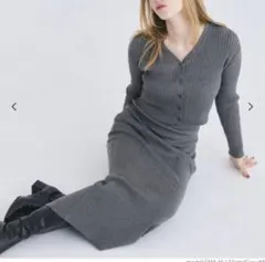 coca コカ　グレー ニットキャミワンピース&カーディガン 2点セットLサイズ